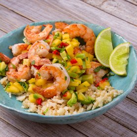 King Prawn and Cauliflower Rice with a Mango & Avocado Salsa